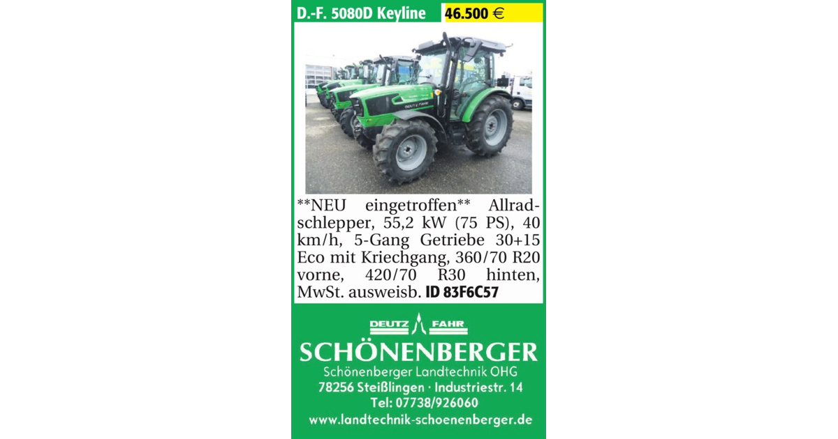 Deutz-Fahr 5080D Keyline Allradschlepper 75 PS | SÜDKURIER ...
